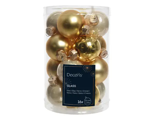 BAUBLES GLASS MINI SET 16 1.4" PEARL/GOLD