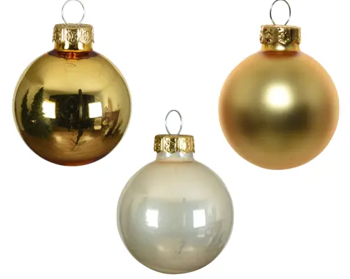 BAUBLES GLASS MINI SET 16 1.4" PEARL/GOLD