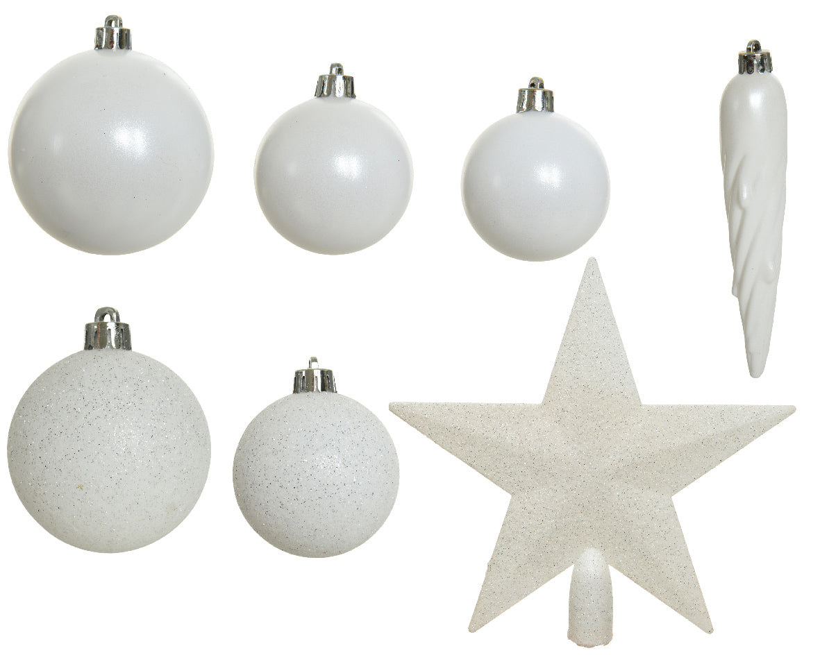 BAUBLES MATT,GLITTER MIX-WINTER WHITE SET 33