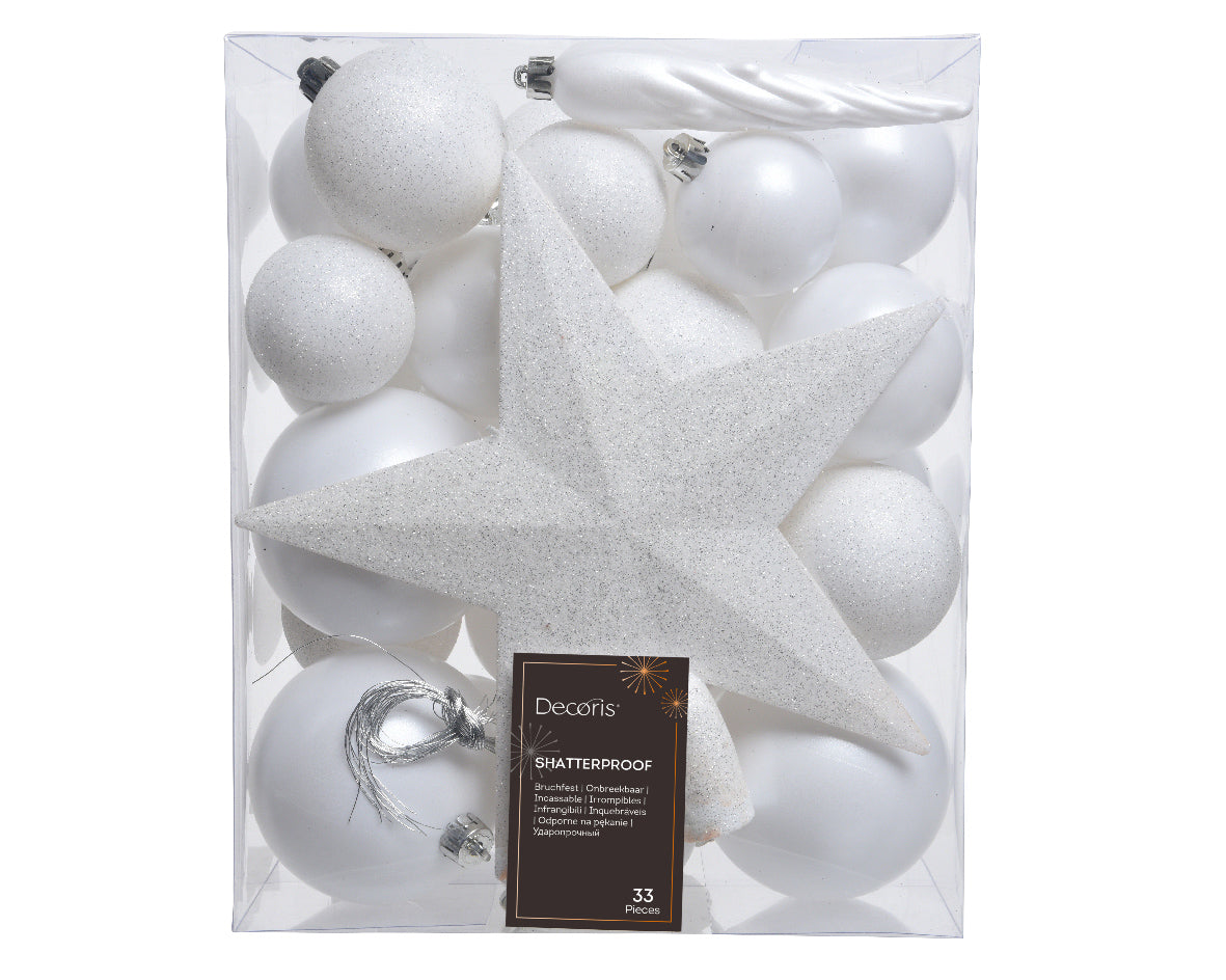 BAUBLES MATT,GLITTER MIX-WINTER WHITE SET 33