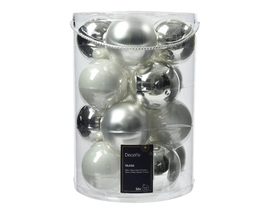 BAUBLES GLASS ENAMEL,SHINY,MATT-WHITE/SILVER