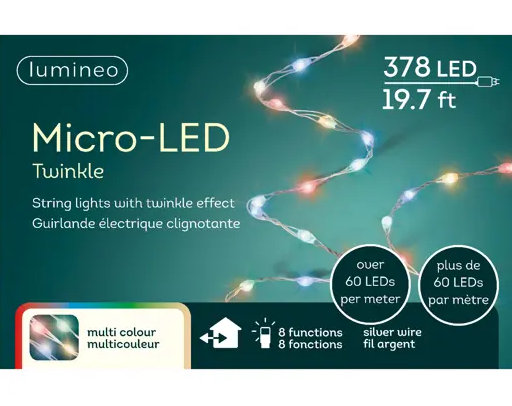 MICRO LED TWINKLE 378LED 19.7FT MULTI CABLE GRIS