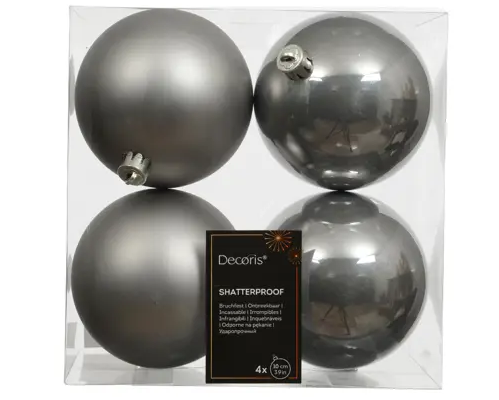 BAUBLES POLYSTYRENE MIX SET OF 4- SOFT GREY