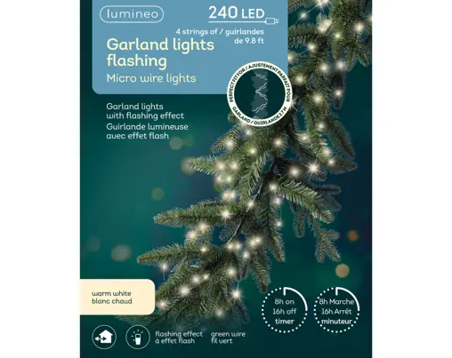GARLAND FLSHNG 240LED 4 OF 9.8FT WARM WH CABLE VER