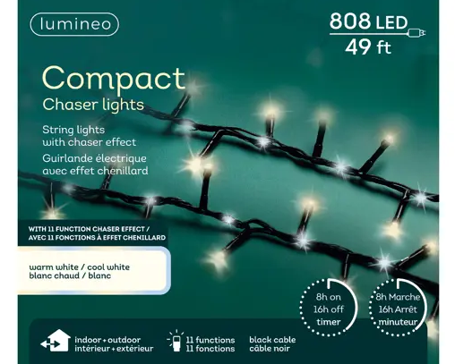 COMPACT CHASER 808LED 49FT WARM/COOL WH CABLE NEGR