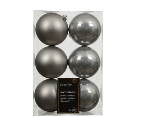 BAUBLES POLYSTYRENE MIX SET OF 6- SOFT GREY
