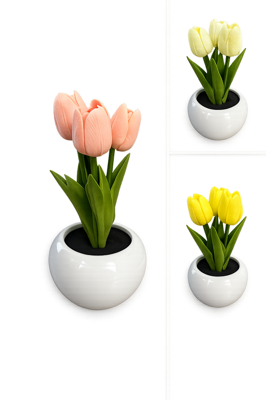 TULIPANES CON LUZ LED EN VASE DE CERAMICA 10X20 CM
